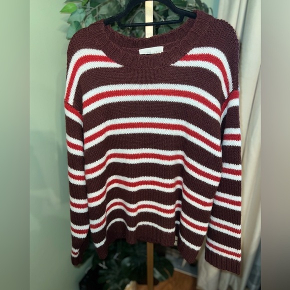 THE GREAT. Mohair/Wool Striped Sweater in Winterberry Size Medium - Picture 1 of 5